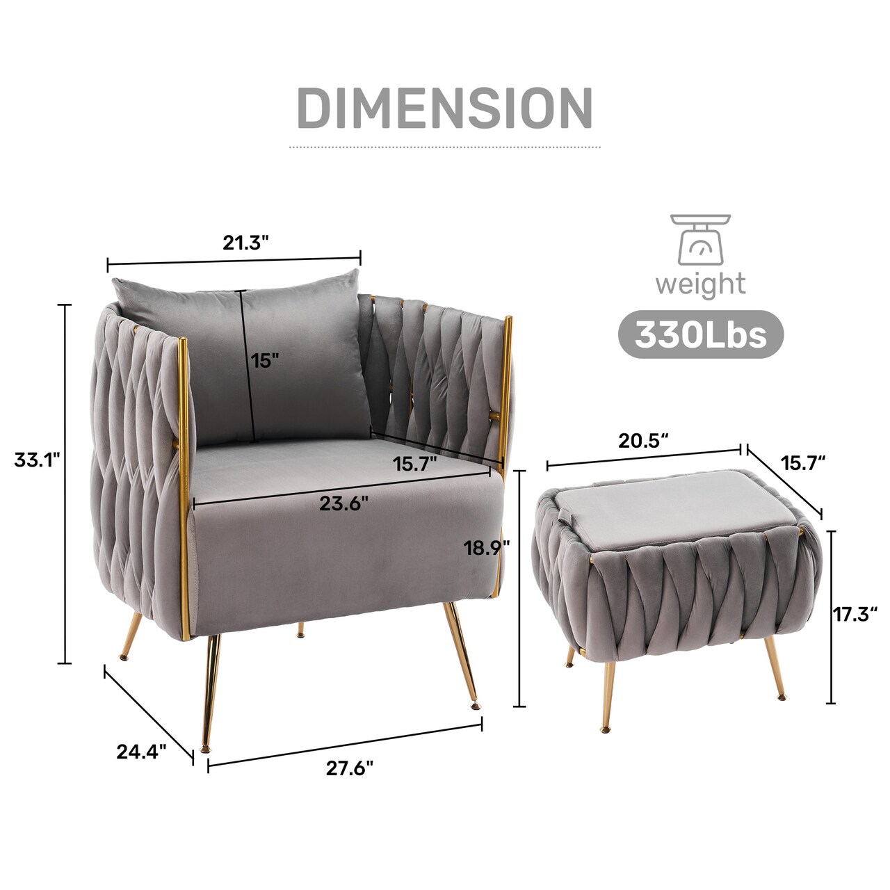 FERPIT Velvet Accent Chair with Ottoman Set Modern Upholstered